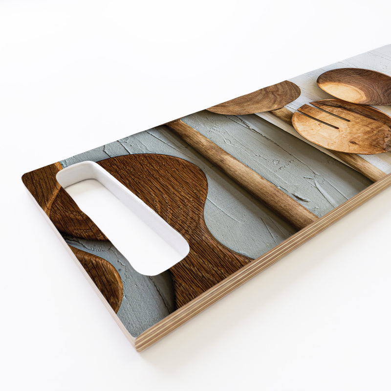 BROWN WOODEN SPOONS DOUBLE HANDLE SERVING BOARD