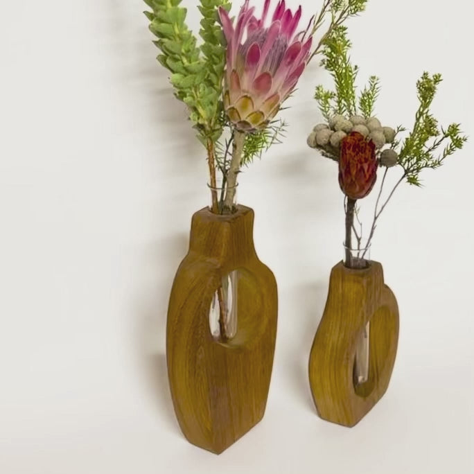GLASS TUBE WOODEN VASE