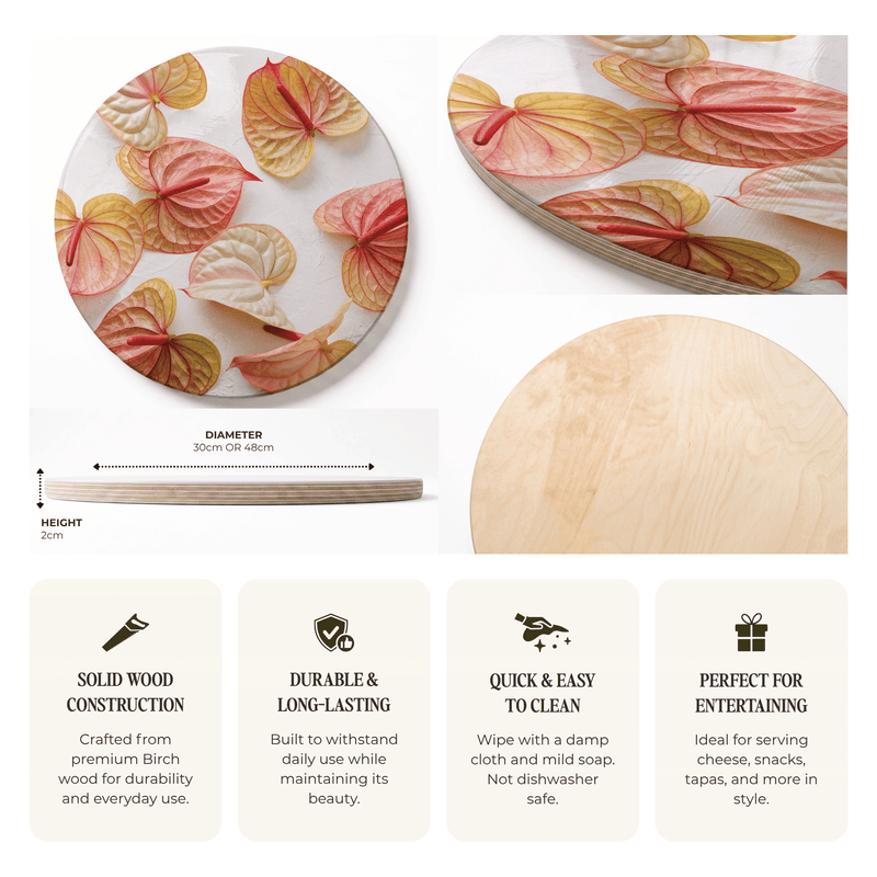 ANTHURIUM BLOOMS ROUND SERVING BOARD