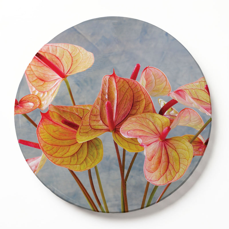 ANTHURIUM LIGHT PINK AND GREEN ROUND SERVING BOARD