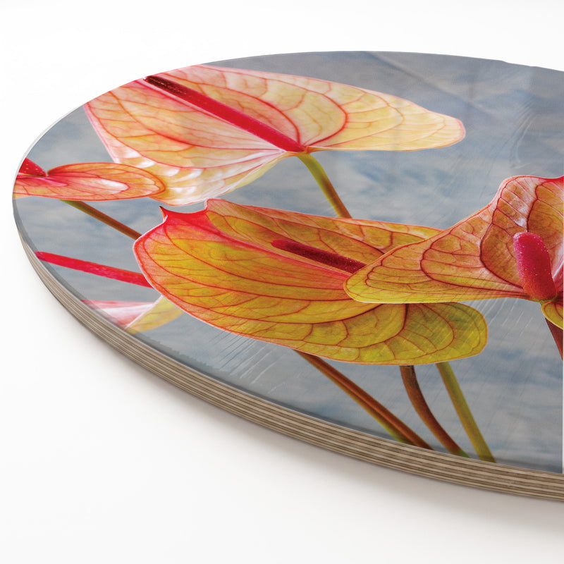 ANTHURIUM LIGHT PINK AND GREEN ROUND SERVING BOARD
