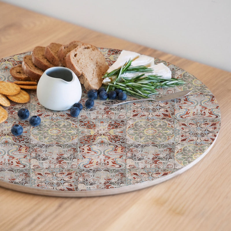 ANTIQUE FADED MOROCCAN TILE ROUND SERVING BOARD