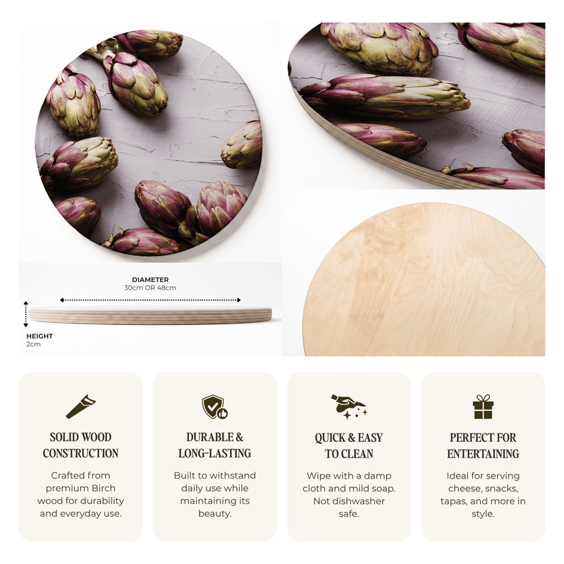 ARTICHOKE DARK PURPLE ROUND SERVING BOARD