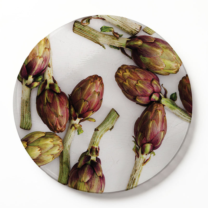 ARTICHOKE DEEP GREEN AND PURPLE ROUND SERVING BOARD