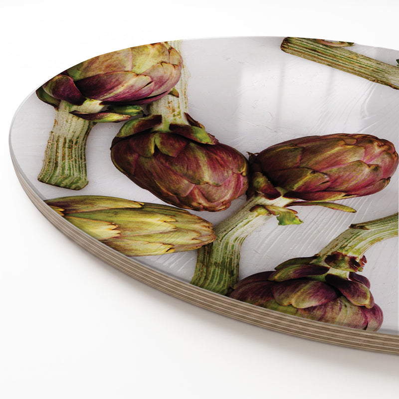 ARTICHOKE DEEP GREEN AND PURPLE ROUND SERVING BOARD