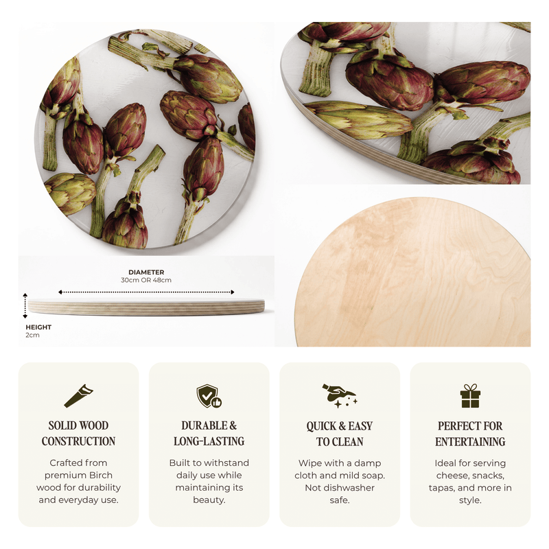 ARTICHOKE DEEP GREEN AND PURPLE ROUND SERVING BOARD