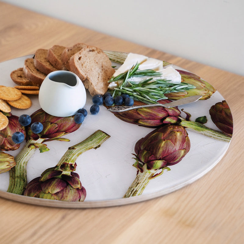 ARTICHOKE DEEP GREEN AND PURPLE ROUND SERVING BOARD