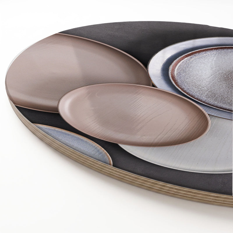 BEIGE PLATES ROUND SERVING BOARD