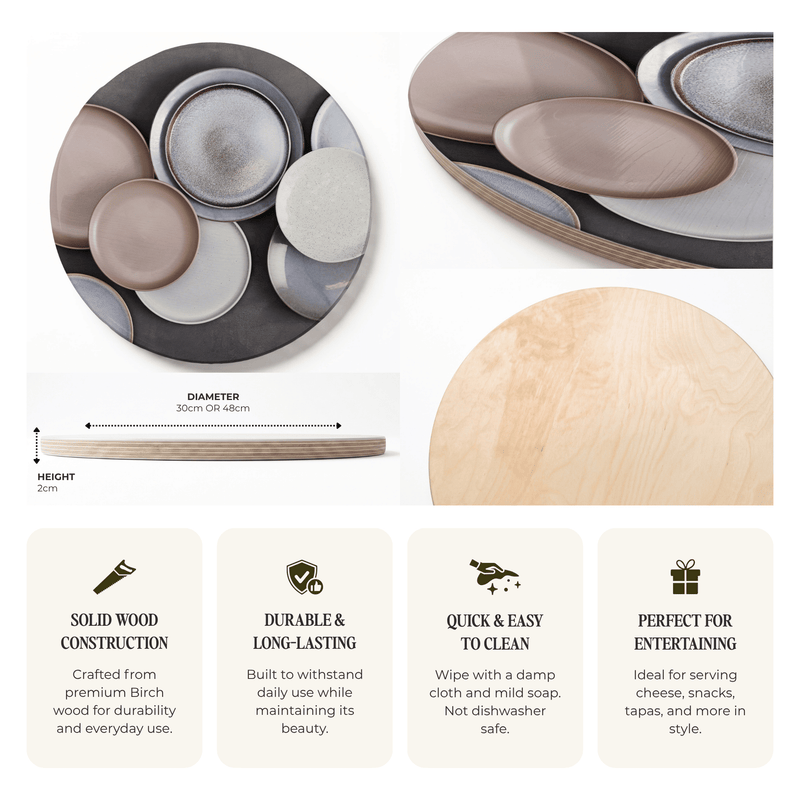 BEIGE PLATES ROUND SERVING BOARD