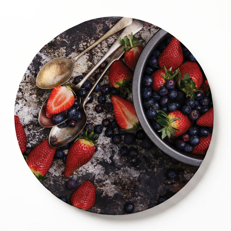 BERRIES ON RUSTIC TRAY ROUND SERVING BOARD