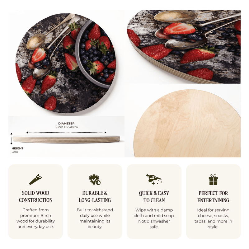 BERRIES ON RUSTIC TRAY ROUND SERVING BOARD