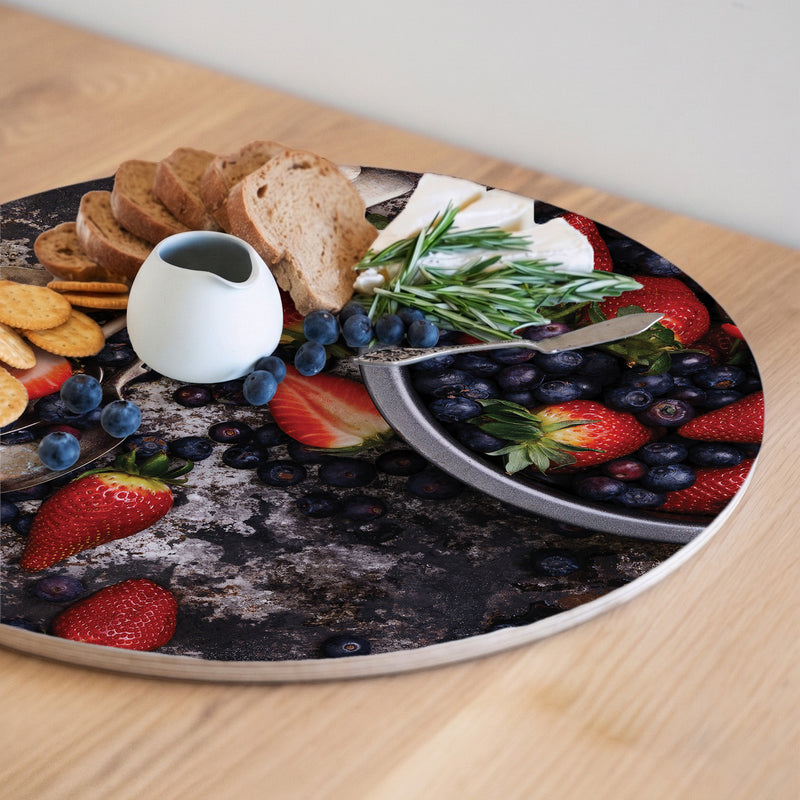 BERRIES ON RUSTIC TRAY ROUND SERVING BOARD