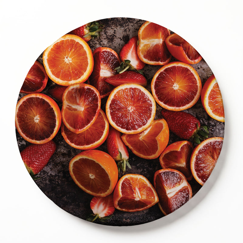 BLOOD ORANGES ON RUSTIC TRAY ROUND SERVING BOARD