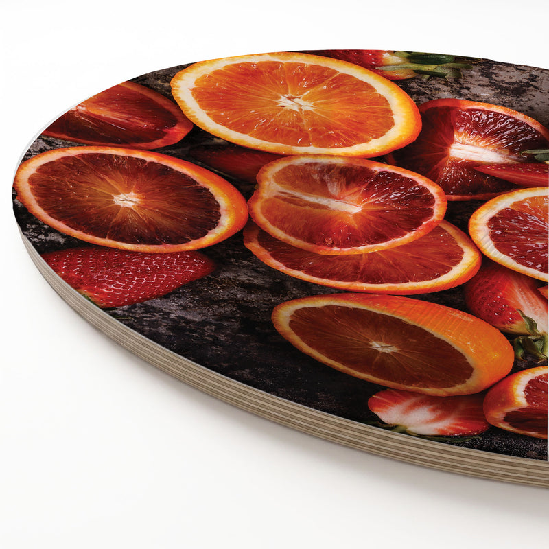 BLOOD ORANGES ON RUSTIC TRAY ROUND SERVING BOARD