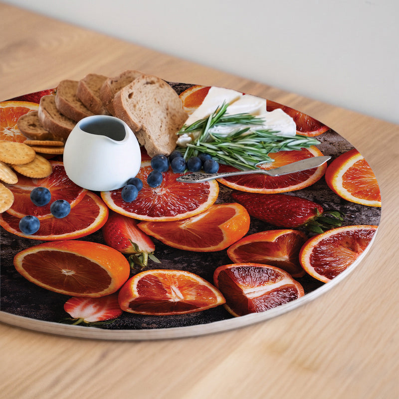 BLOOD ORANGES ON RUSTIC TRAY ROUND SERVING BOARD