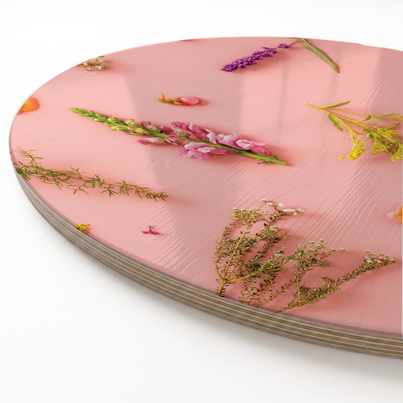 BLOSSOMS ON PINK ROUND SERVING BOARD