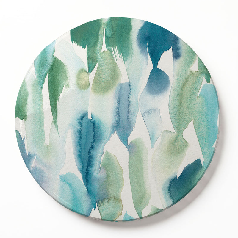 BLUE AND GREEN WATERCOLOUR PAINT PATTERN ROUND SERVING BOARD