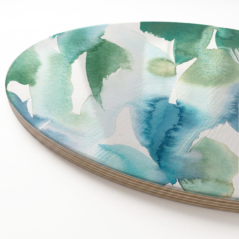 BLUE AND GREEN WATERCOLOUR PAINT PATTERN ROUND SERVING BOARD