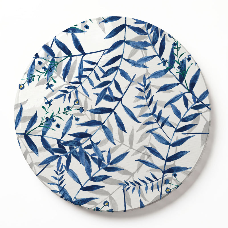 BLUE AND GREY LEAFY LAYERS ROUND SERVING BOARD