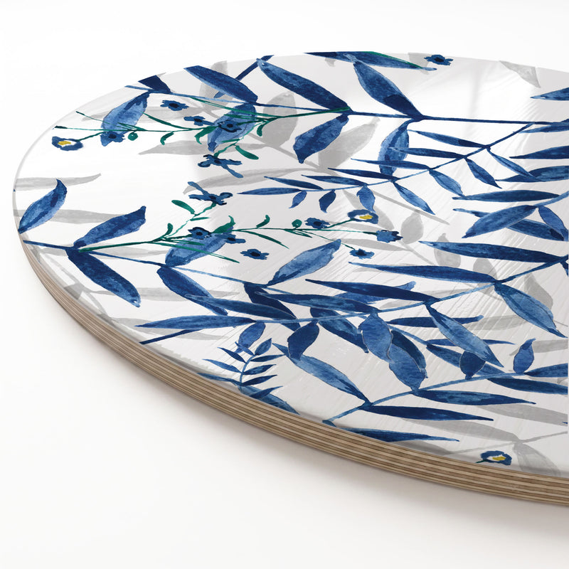 BLUE AND GREY LEAFY LAYERS ROUND SERVING BOARD