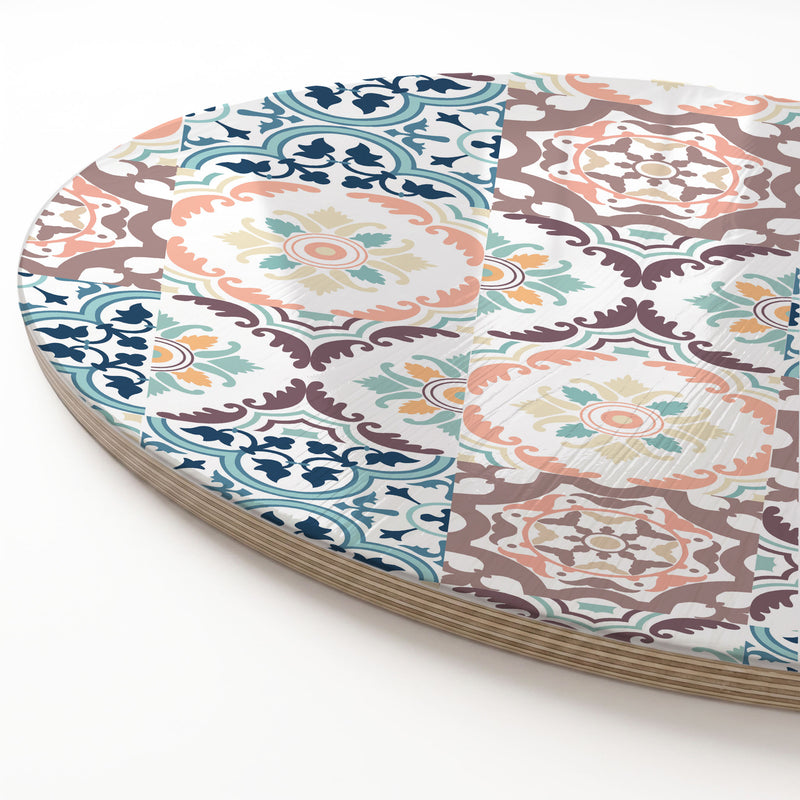 BLUE AND MAUVE TILE PATTERN ROUND SERVING BOARD