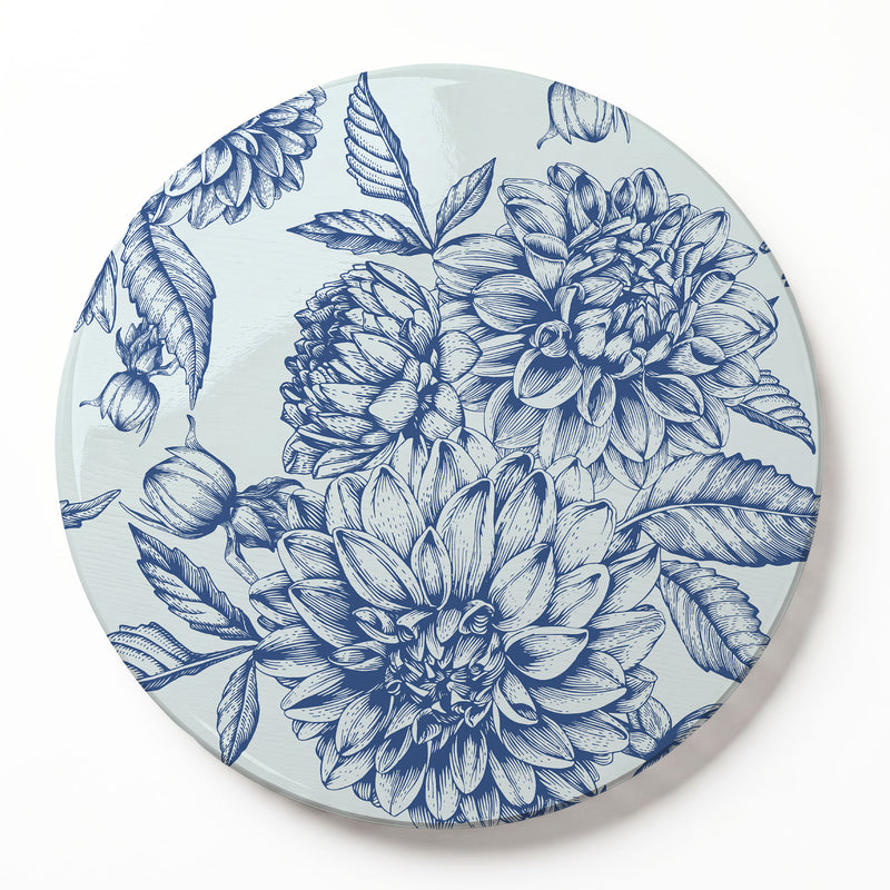 BLUE BOTANICAL LINE ART ROUND SERVING BOARD