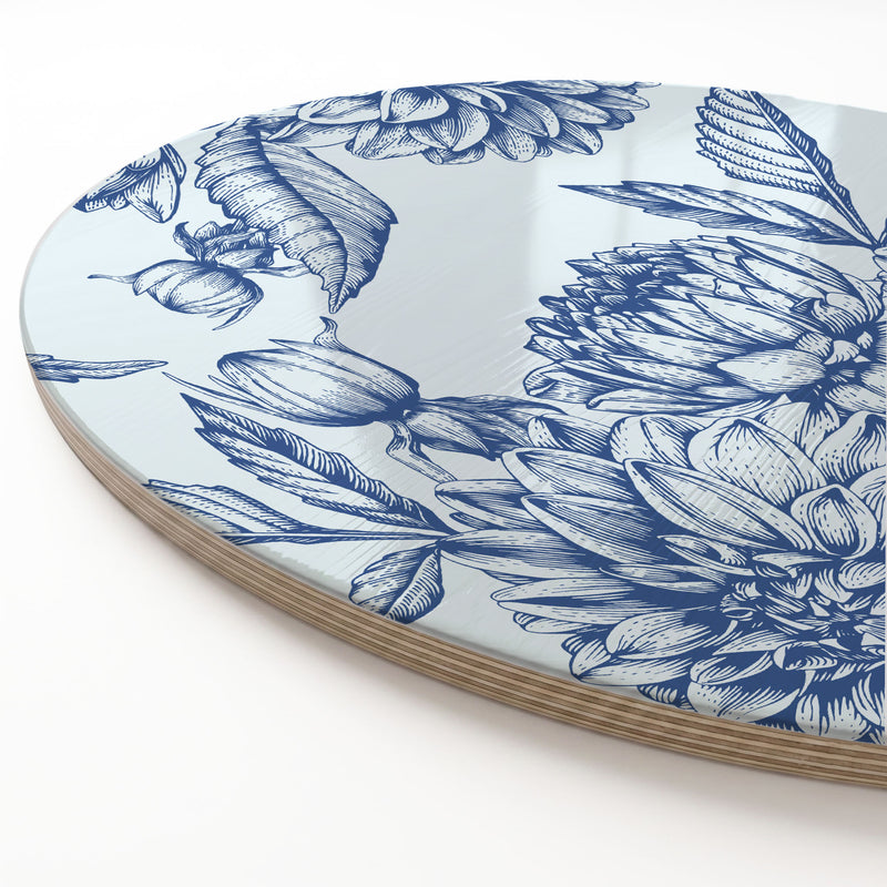 BLUE BOTANICAL LINE ART ROUND SERVING BOARD