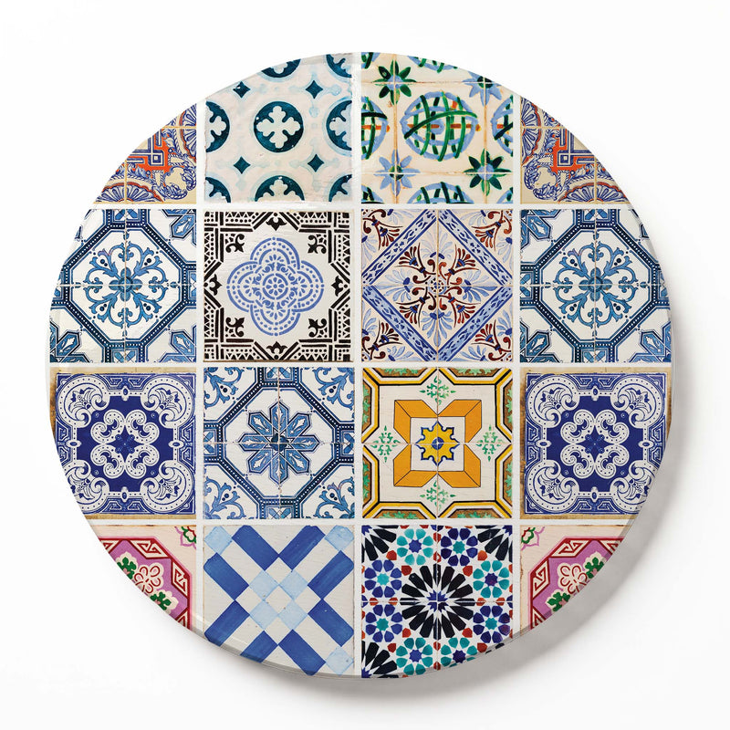 BLUE COLOURFUL TILE ROUND SERVING BOARD