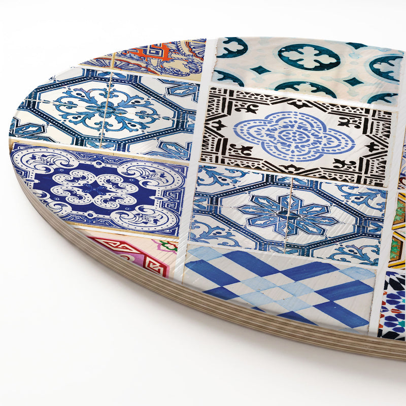 BLUE COLOURFUL TILE ROUND SERVING BOARD