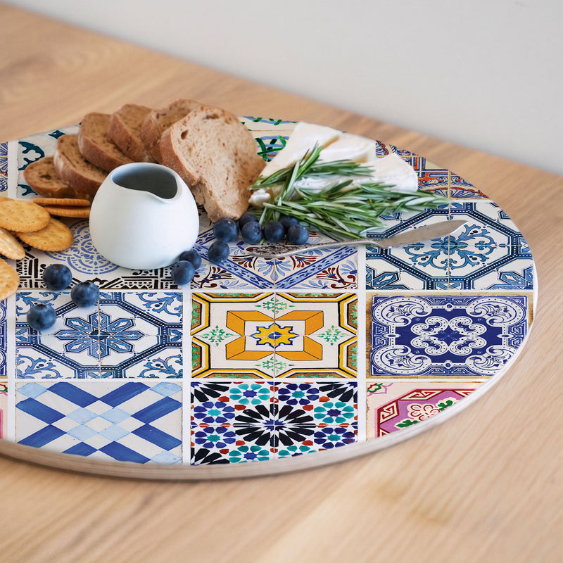 BLUE COLOURFUL TILE ROUND SERVING BOARD