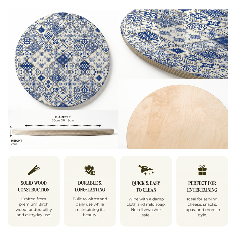 BLUE DIAMOND LISBON PATTERN ROUND SERVING BOARD