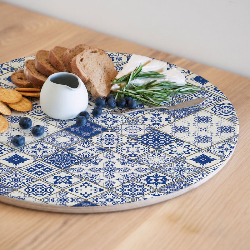 BLUE DIAMOND LISBON PATTERN ROUND SERVING BOARD