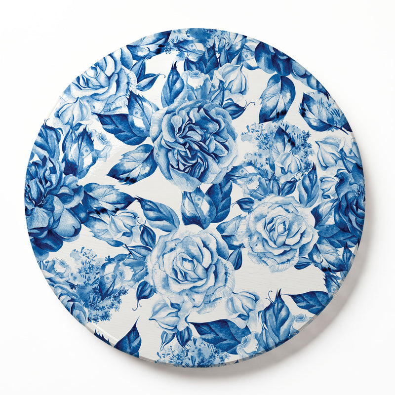 BLUE ROSE GARDEN ROUND SERVING BOARD