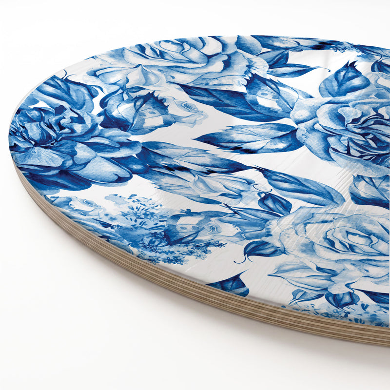 BLUE ROSE GARDEN ROUND SERVING BOARD