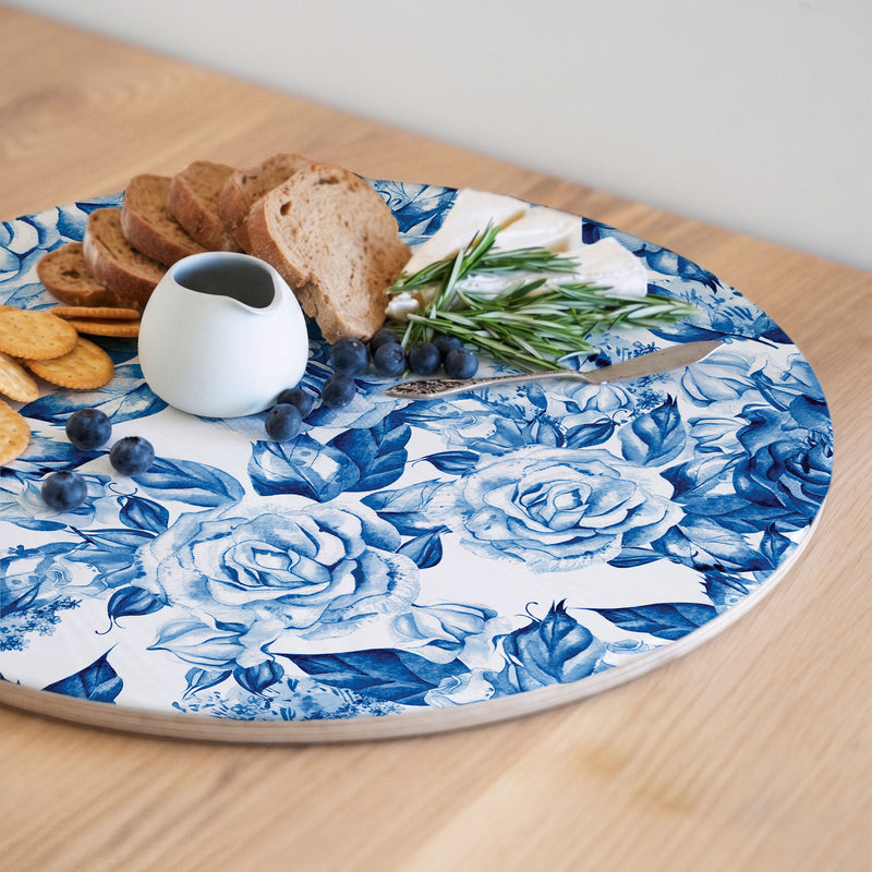 BLUE ROSE GARDEN ROUND SERVING BOARD
