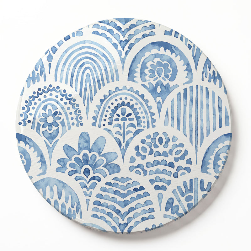 BLUE WATERCOLOUR SCALLOP PATTERN ROUND SERVING BOARD