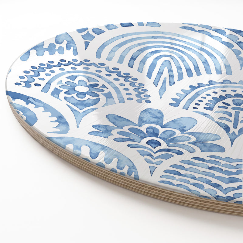 BLUE WATERCOLOUR SCALLOP PATTERN ROUND SERVING BOARD