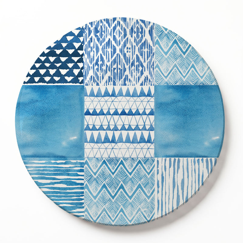 BLUE WATERCOLOUR TILE PATTERN ROUND SERVING BOARD