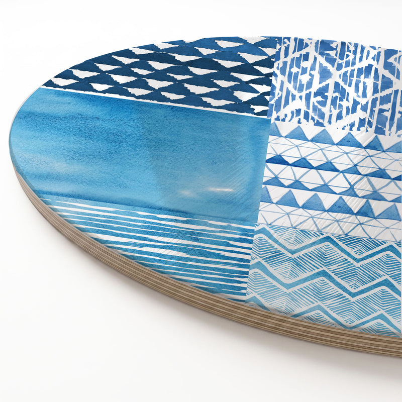 BLUE WATERCOLOUR TILE PATTERN ROUND SERVING BOARD