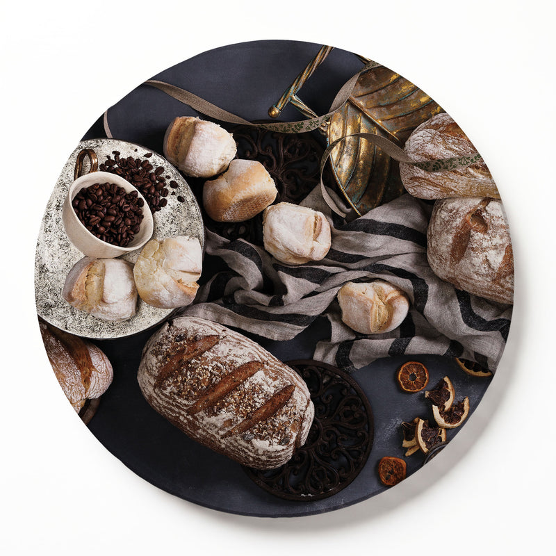BREADS AND COFFEE ROUND SERVING BOARD