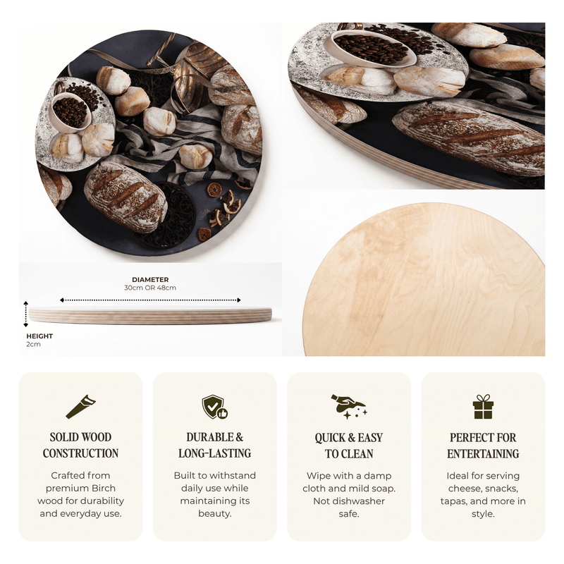 BREADS AND COFFEE ROUND SERVING BOARD