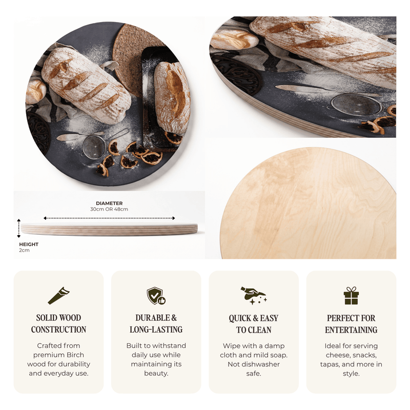 BREADS AND DRIED FRUIT ROUND SERVING BOARD