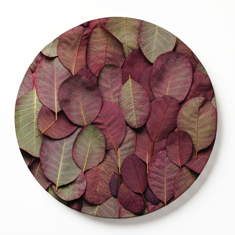 DARK MAUVE AND GREEN LEAVES ROUND SERVING BOARD