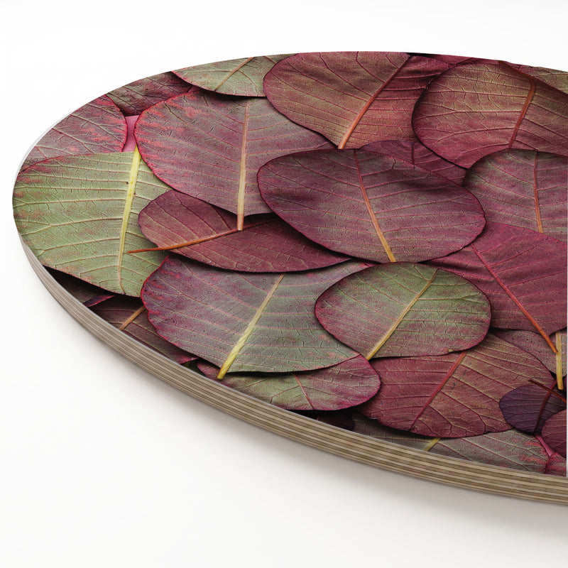 DARK MAUVE AND GREEN LEAVES ROUND SERVING BOARD