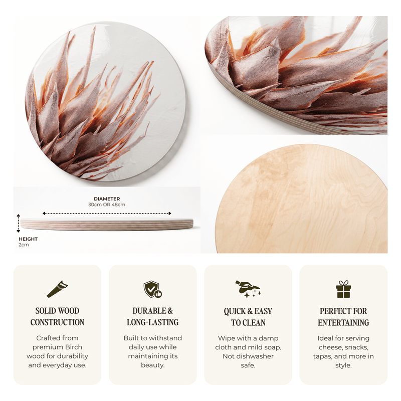 DRIED PINK KING PROTEA ROUND SERVING BOARD