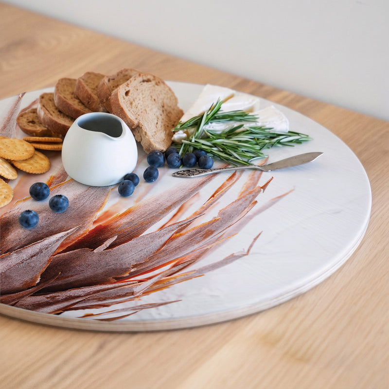 DRIED PINK KING PROTEA ROUND SERVING BOARD