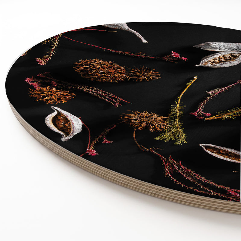 DRIED PODS AND SEEDS ROUND SERVING BOARD
