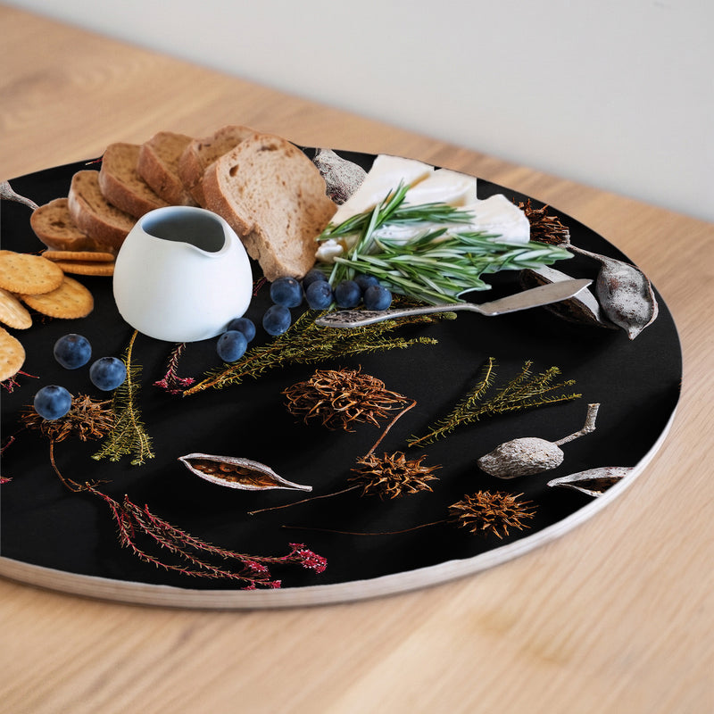 DRIED PODS AND SEEDS ROUND SERVING BOARD