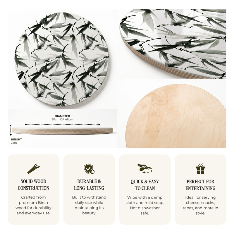EUCALYPTUS WATERCOLOUR PATTERN ROUND SERVING BOARD