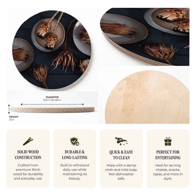 GOLDEN PROTEAS AND PLATES ROUND SERVING BOARD